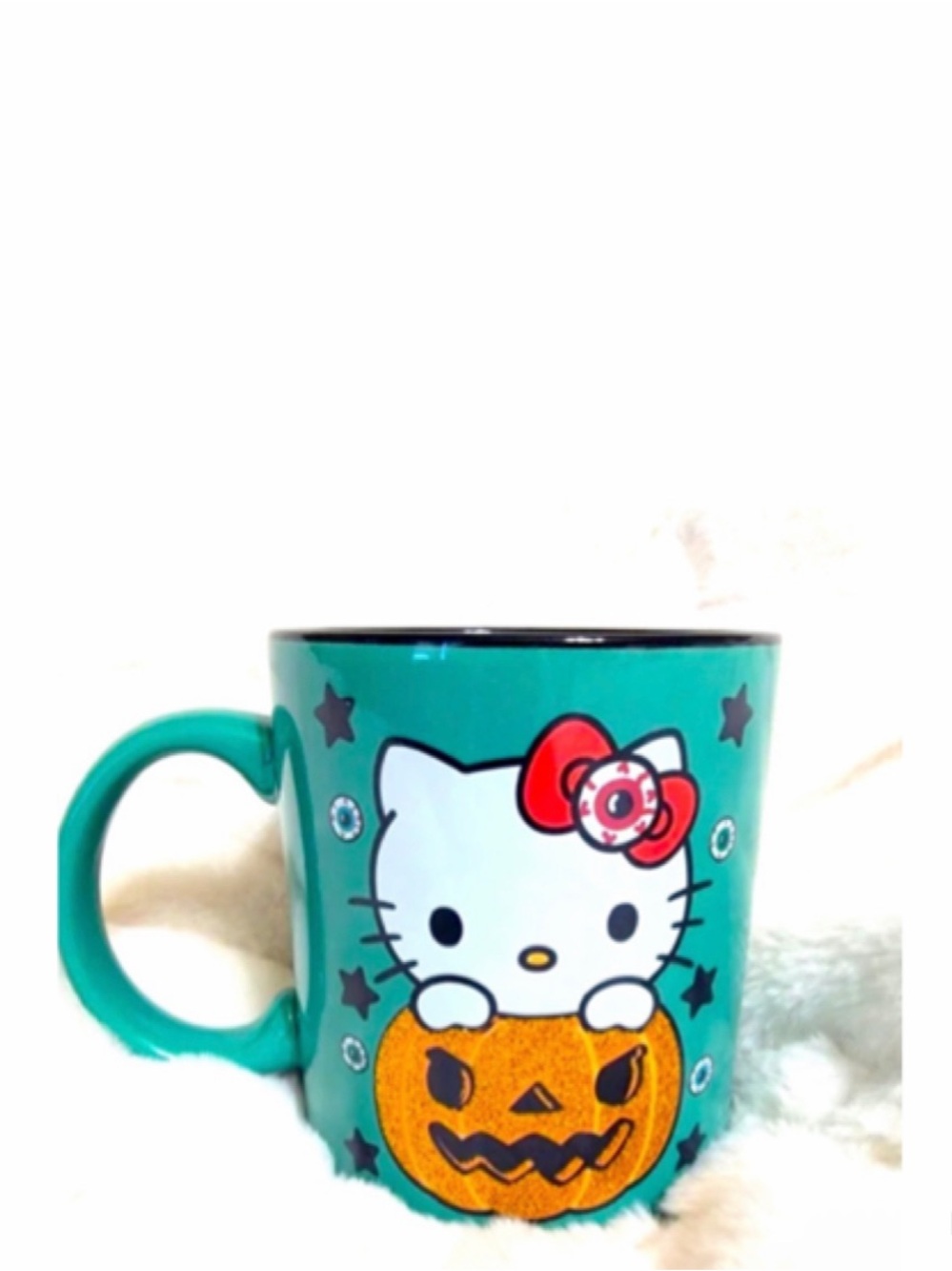 NEW Hello Kitty By Sanrio Halloween Glitter Jack-O-Lantern Green & Black Mug